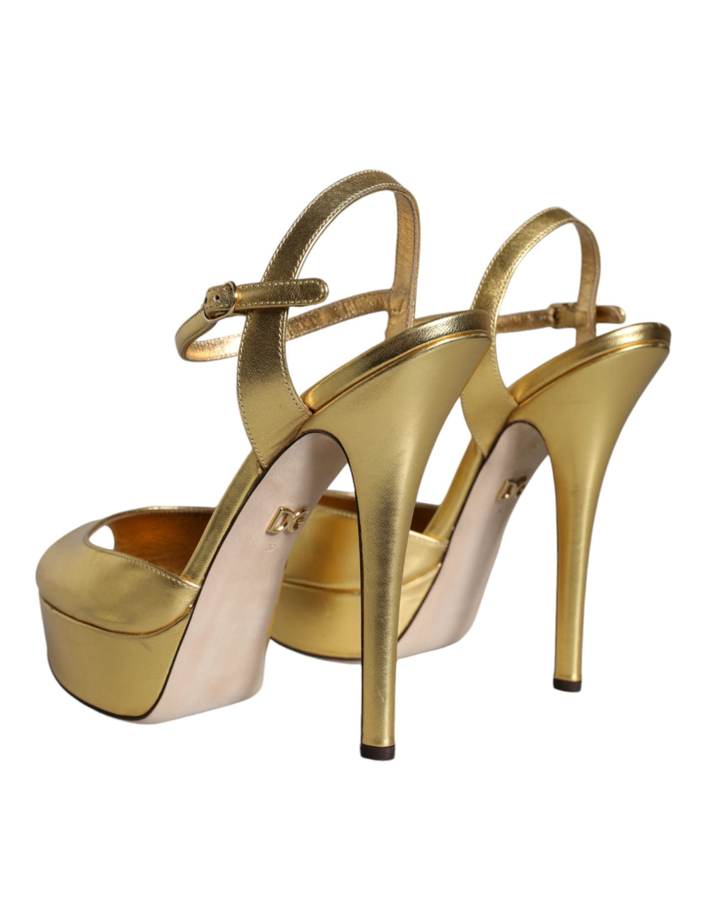 Sandales à talons en cuir doré Dolce & Gabbana Bette, élégantes chaussures à talons pour femmes.
