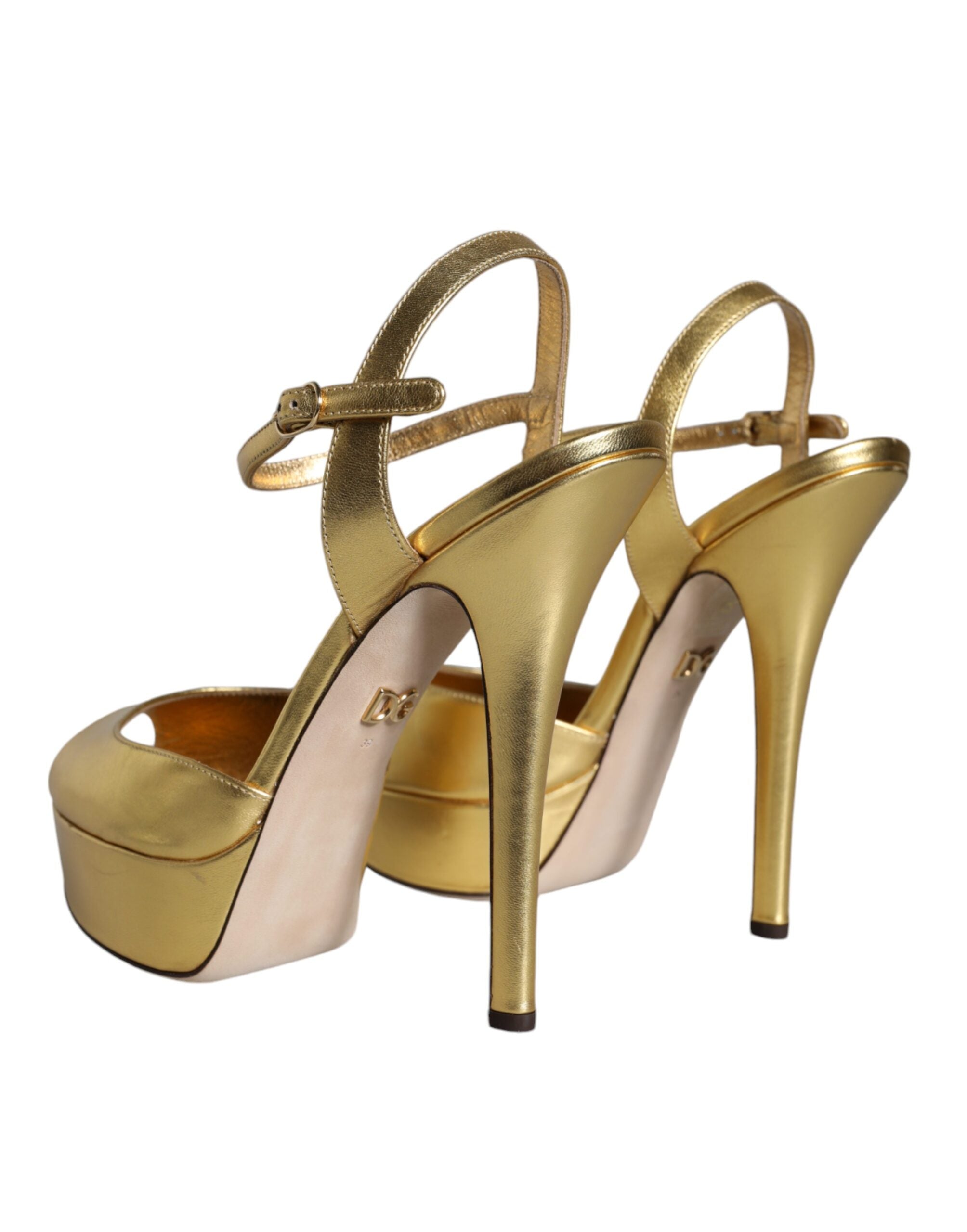 Sandales à talons en cuir doré Dolce & Gabbana Bette, élégantes chaussures à talons pour femmes.