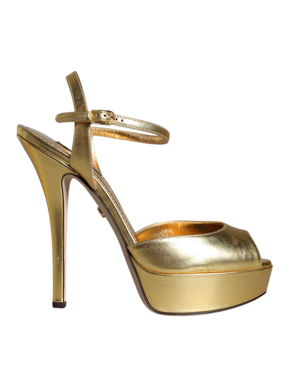 Sandales à talons en cuir doré Dolce & Gabbana Bette, chaussures élégantes avec finition brillante et design sophistiqué.