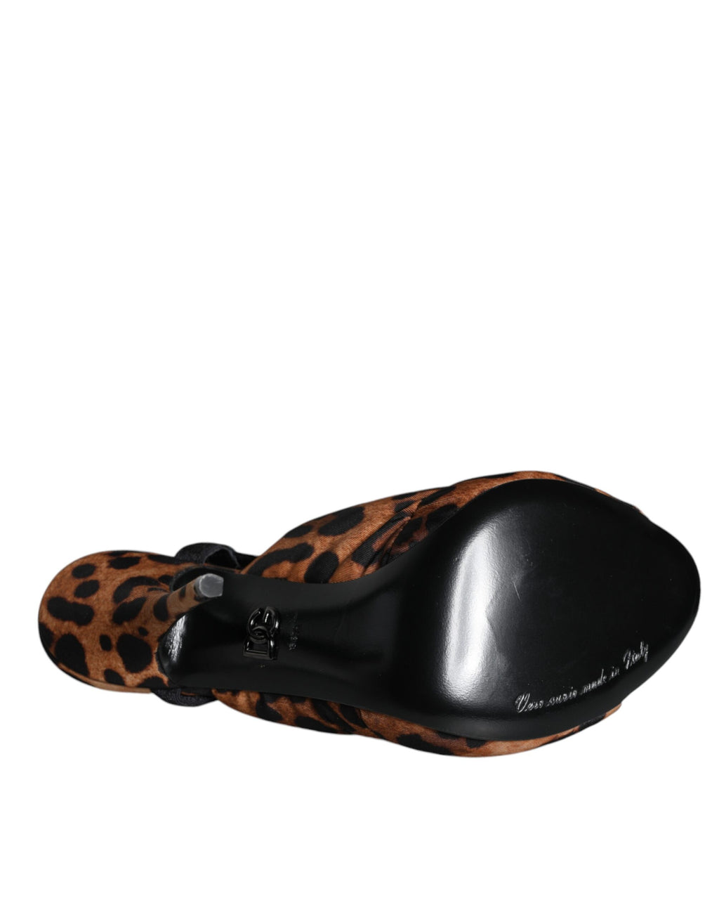 Sandales Dolce & Gabbana Keira en cuir marron avec motif léopard, chausson à talon pour femme.