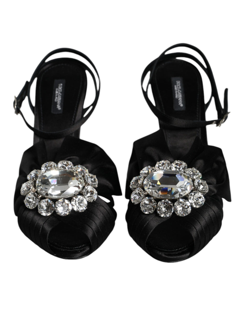 Sandales à talons noires Dolce & Gabbana avec bride à la cheville ornée de cristaux, élégantes et sophistiquées.