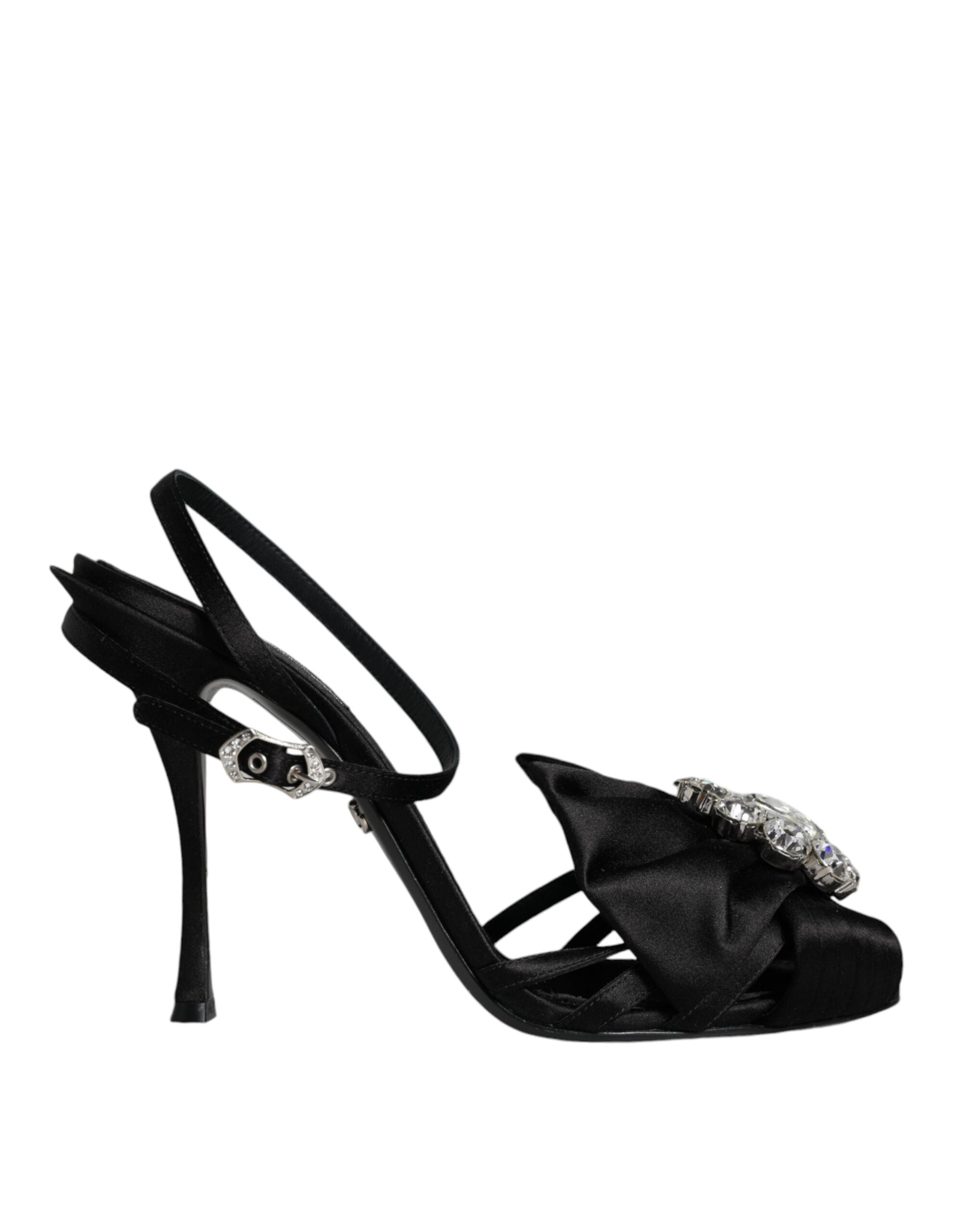 Sandales noires Dolce & Gabbana à talon avec bride à la cheville ornée de cristaux brillants.
