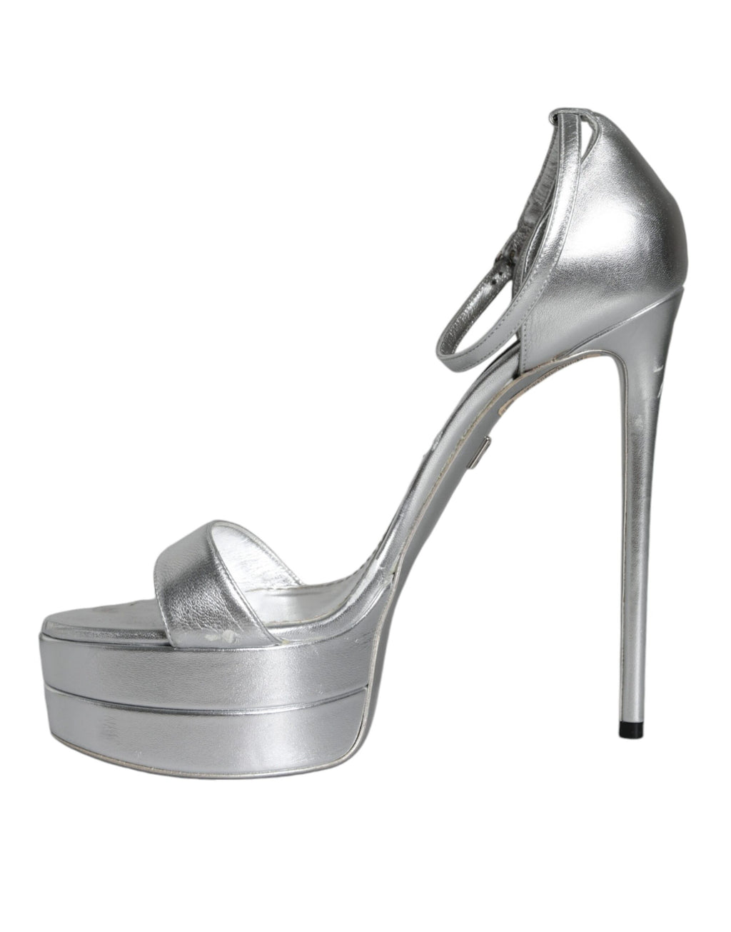 Sandales à talons argentés Dolce & Gabbana KEIRA avec bride à la cheville, chaussures élégantes pour femmes.