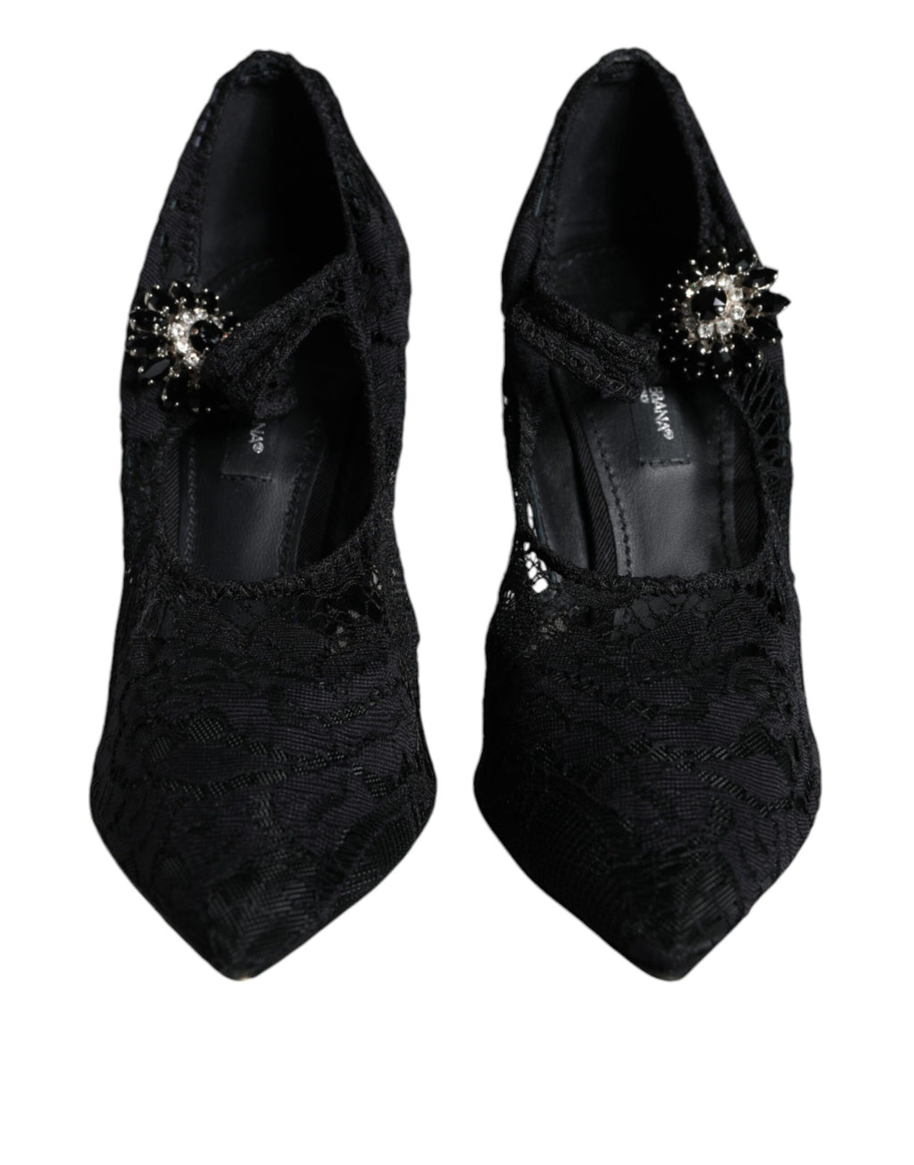 Chaussures Dolce & Gabbana Mary Jane noires avec dentelle, cristaux et talons, élégantes chaussures à talons pour femmes