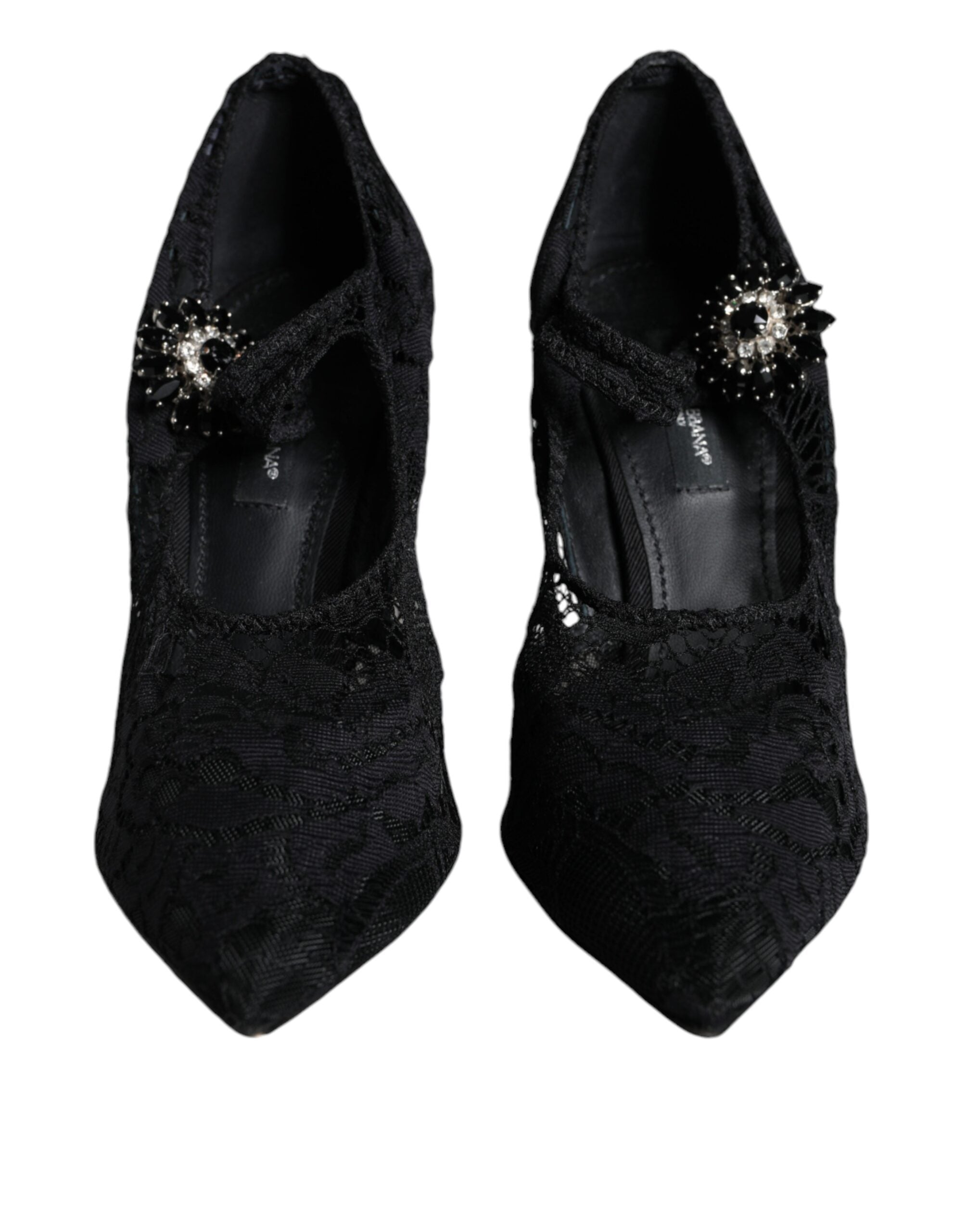 Chaussures Dolce & Gabbana Mary Jane noires avec dentelle, cristaux et talons, élégantes chaussures à talons pour femmes
