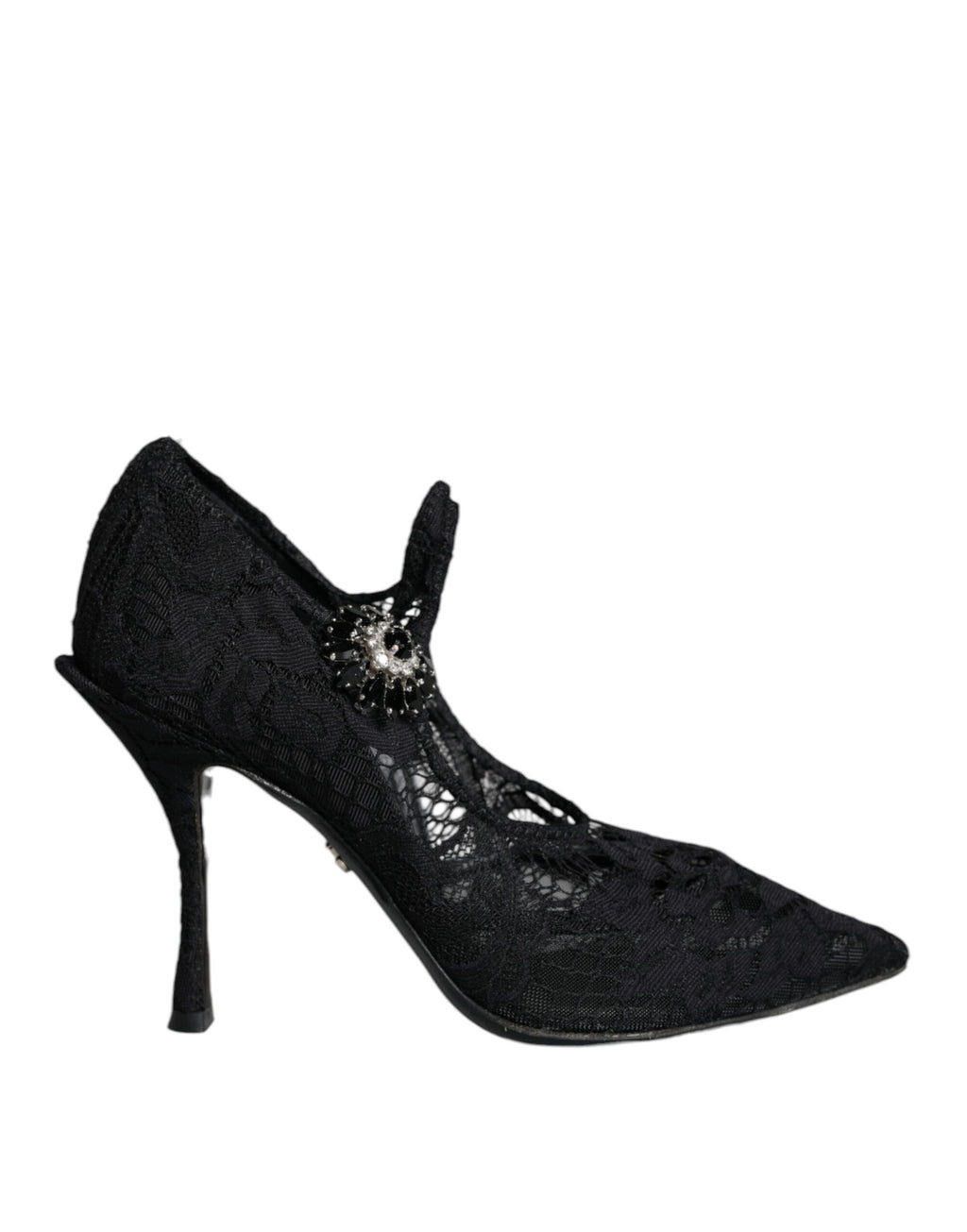 Chaussures à talons Dolce & Gabbana Mary Jane noires avec dentelle et cristaux, talons hauts élégants pour femmes