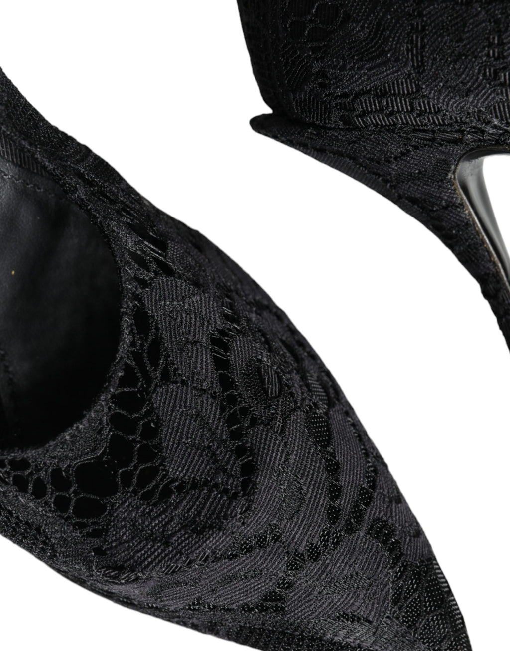 Chaussures Dolce & Gabbana, escarpins Mary Jane noirs avec dentelle, cristaux et talons élégants, vue de face