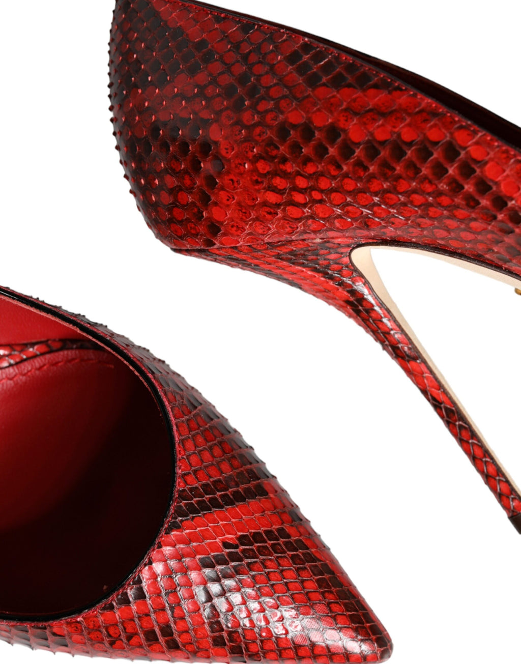 Chaussures à talons aiguilles en cuir rouge Dolce & Gabbana, stilettos élégants pour femme, vue de côté.