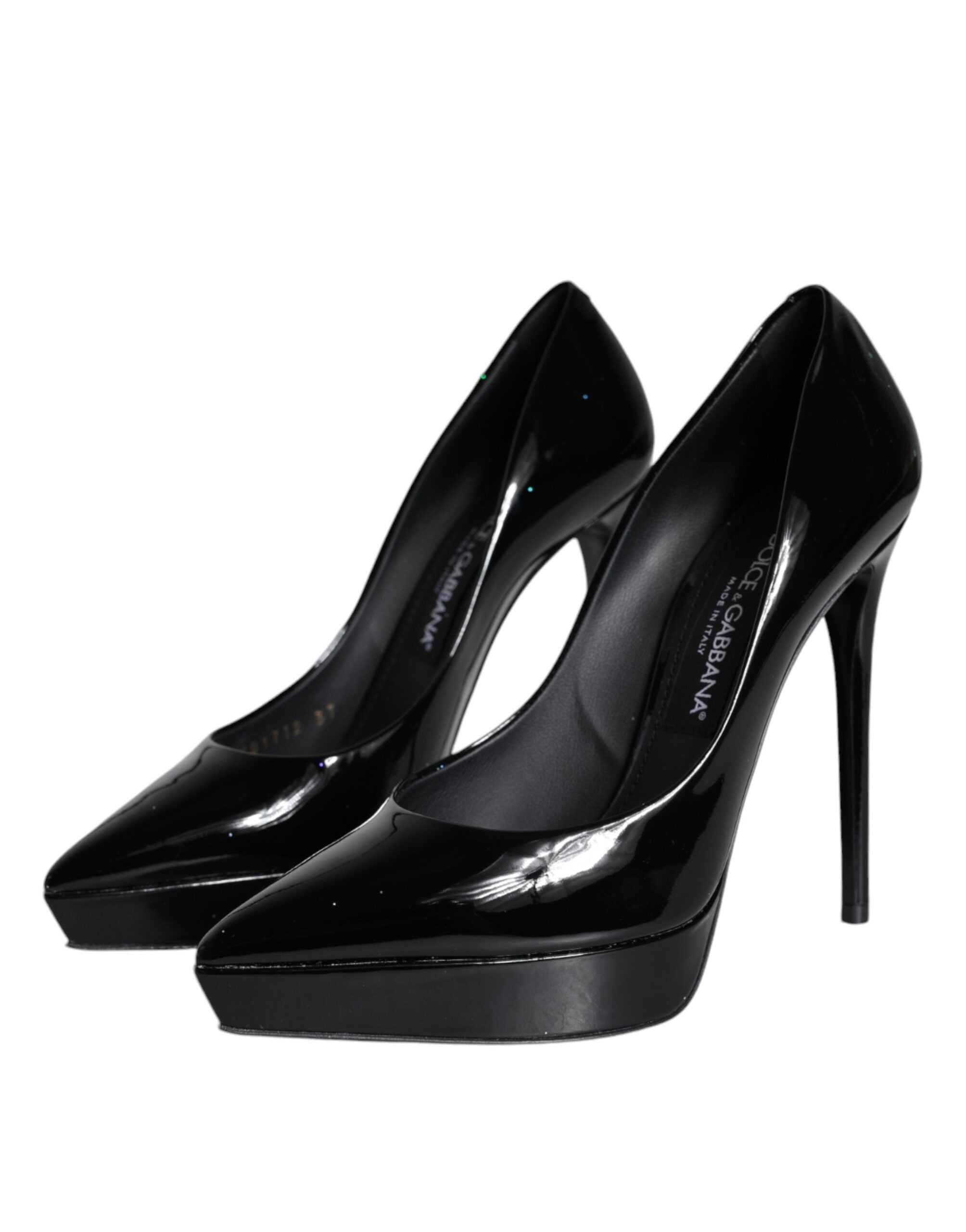 Escarpins à plateforme en cuir noir de Dolce & Gabbana, chaussures élégantes avec talons hauts et finition sophistiquée.