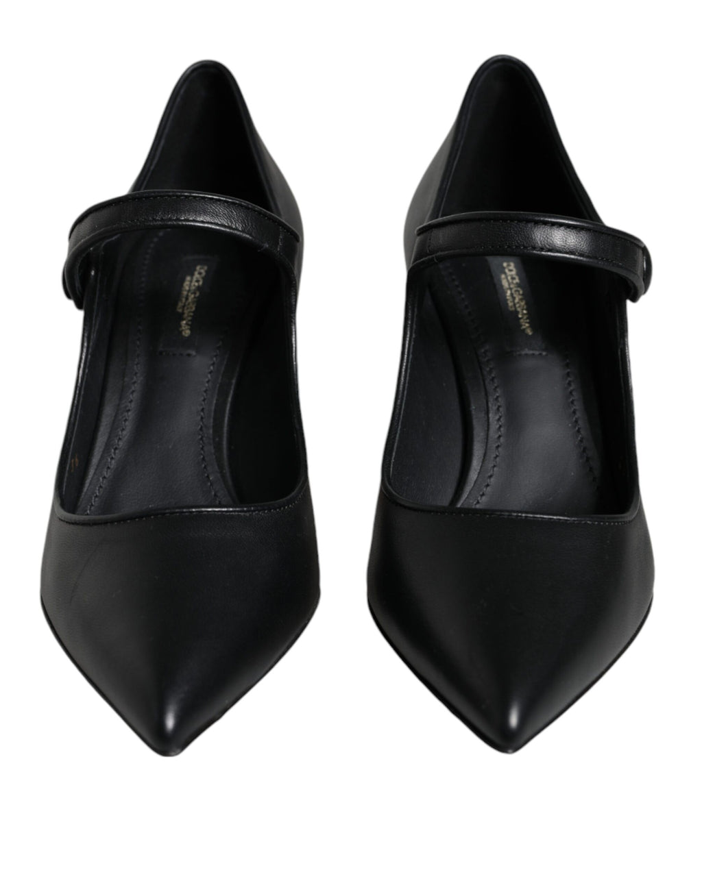 Escarpins Dolce & Gabbana en cuir noir avec logo, style Mary Janes, chaussures élégantes pour femme.