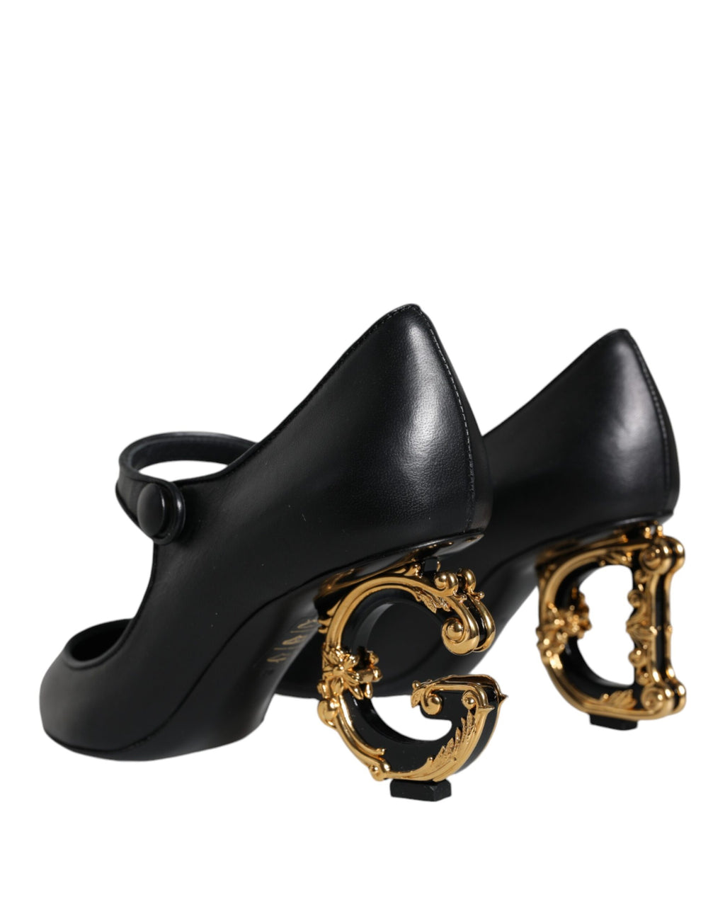 Chaussures à talons Dolce & Gabbana en cuir noir, chaussures Mary Janes avec logo élégant et design sophistiqué.