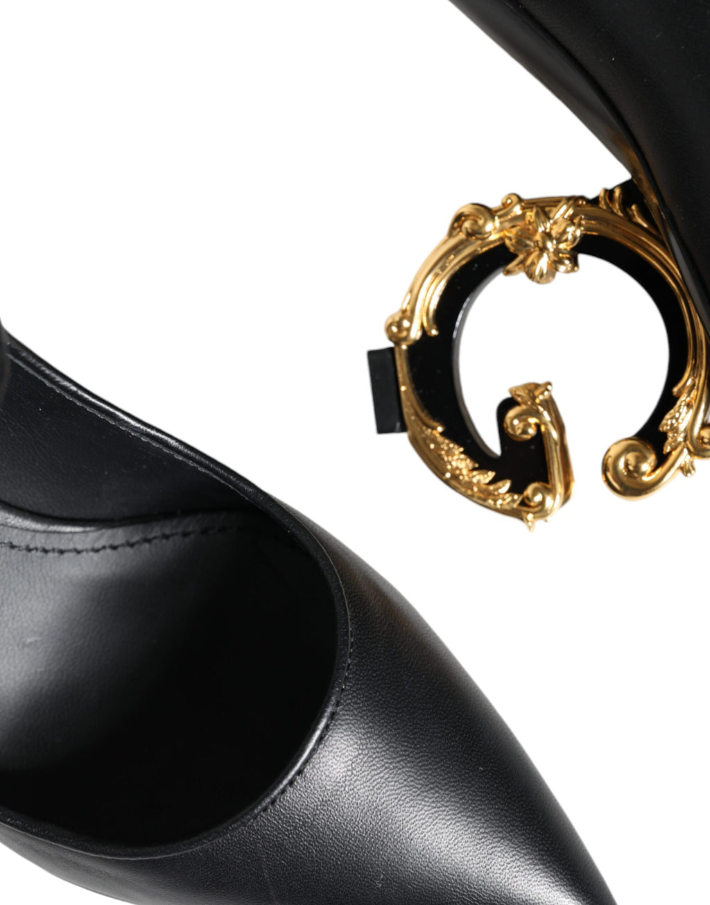 Chaussures à talons Dolce & Gabbana en cuir noir, baskets Mary Janes avec logo, élégantes et sophistiquées.