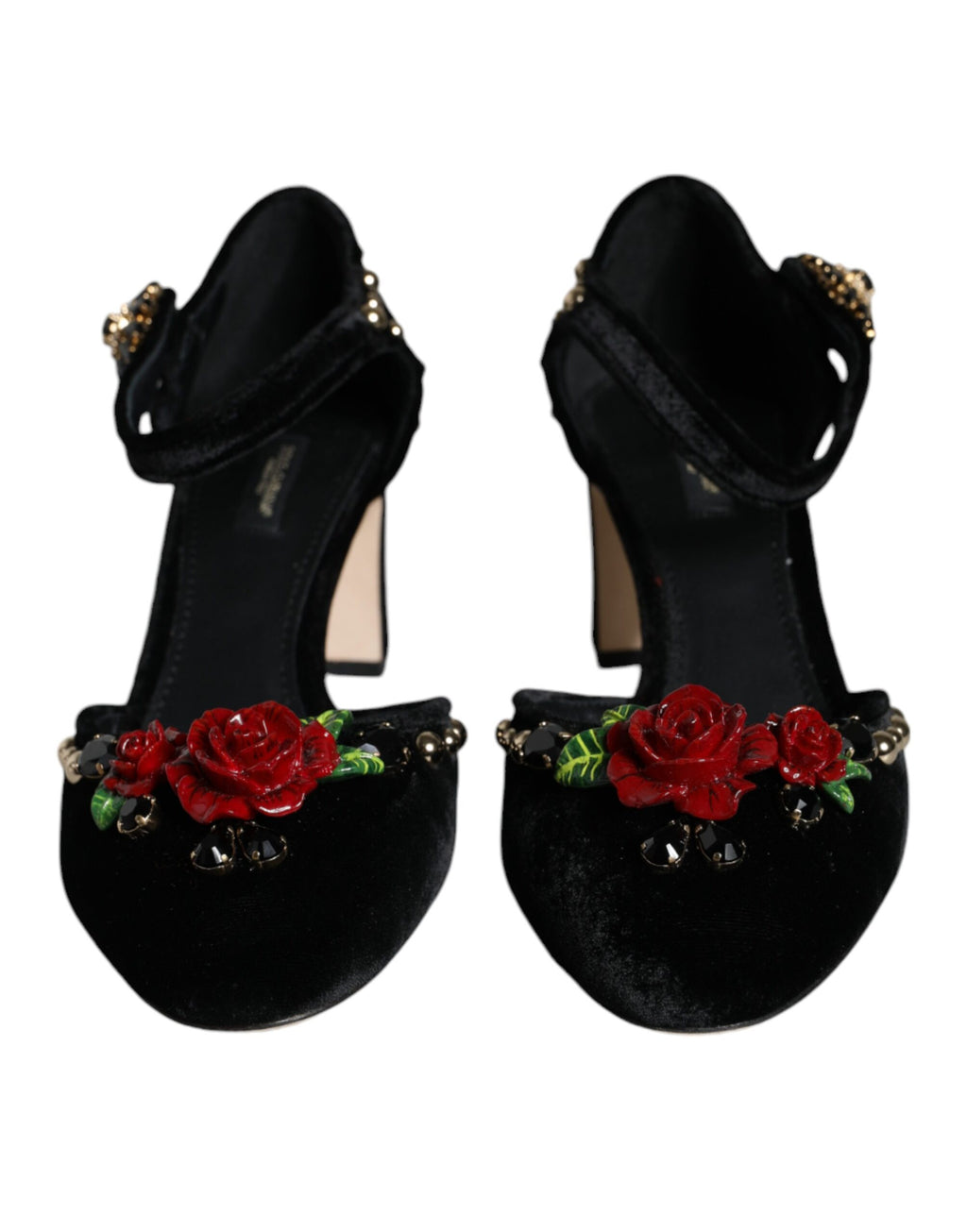 Chaussures à talons Dolce & Gabbana Roses en velours noir avec bride à la cheville, élégantes et sophistiquées.