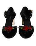 Chaussures à talons Dolce & Gabbana Roses en velours noir avec bride à la cheville, élégantes et sophistiquées.
