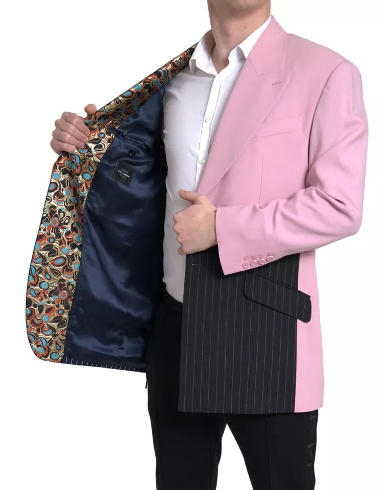 Blazer beige à motifs multicolores Dolce & Gabbana en patchwork à simple boutonnage, détails élégants et coupe structurée.