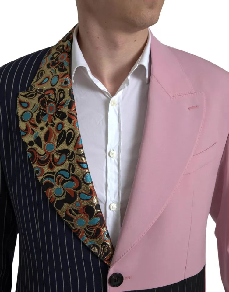 Blazer Dolce & Gabbana à motifs colorés en patchwork, à double boutonnage, élégant et tendance.