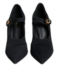 Chaussures Dolce & Gabbana Mary Jane en jersey noir avec cristaux, talons élégants et style sophistiqué.
