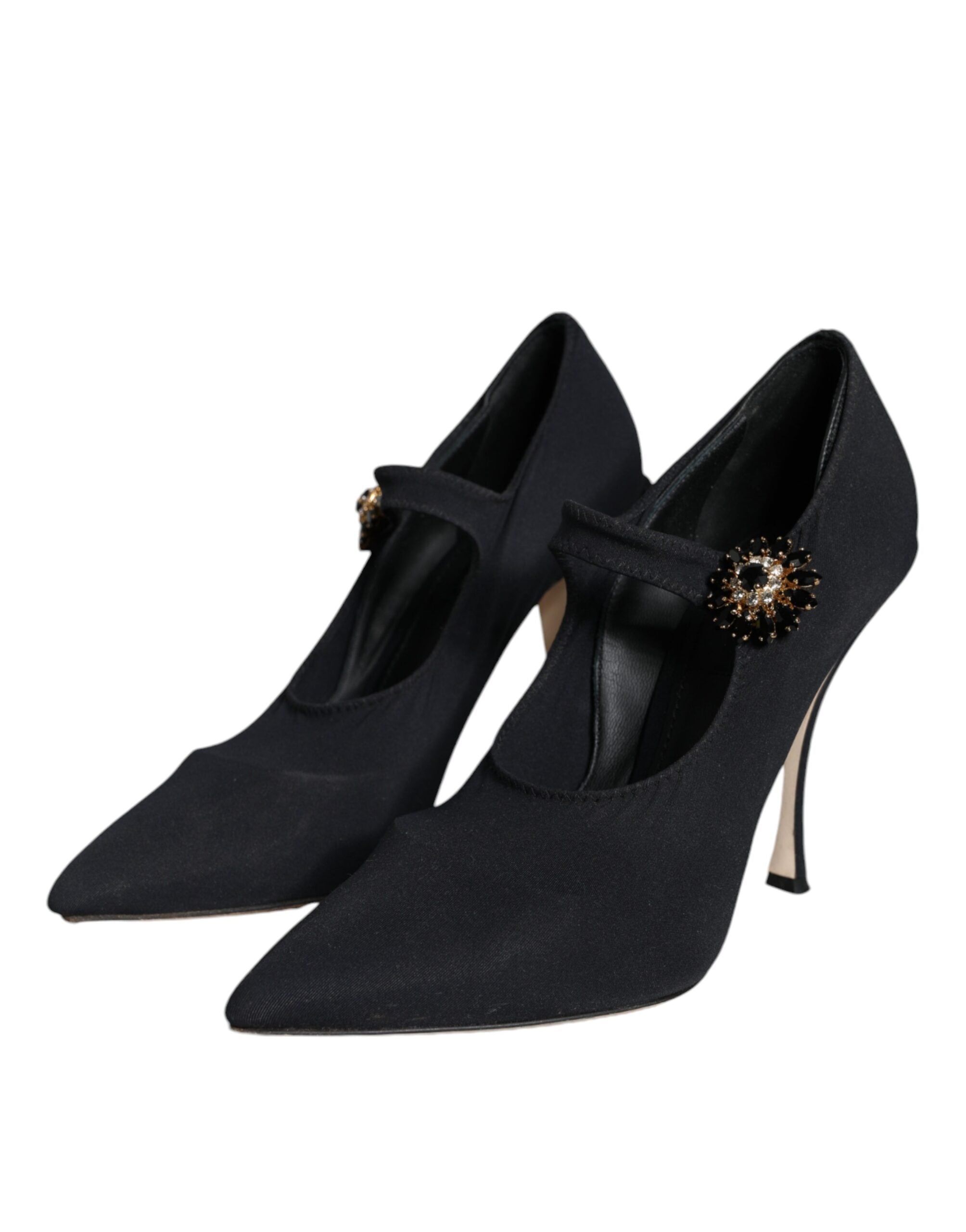 Chaussures à talons Dolce & Gabbana Noires Mary Jane en jersey avec cristaux, élégantes et sophistiquées.
