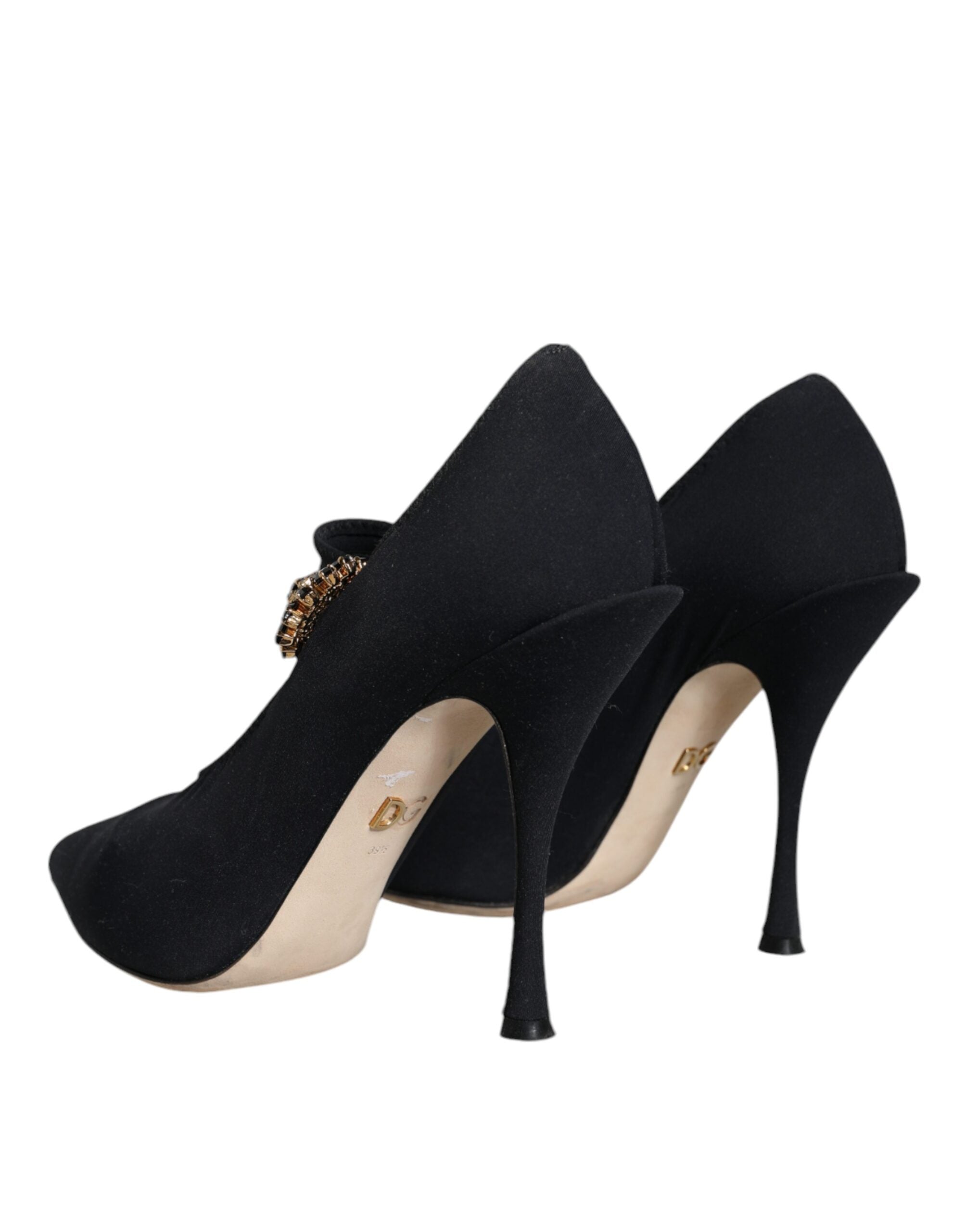 Chaussures à talons Mary Jane noires Dolce & Gabbana en jersey avec cristaux brillants, élégantes et sophistiquées.