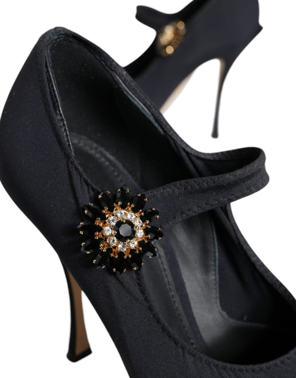 Chaussures à talons Mary Jane Dolce & Gabbana en jersey noir avec cristaux, style élégant et sophistiqué.