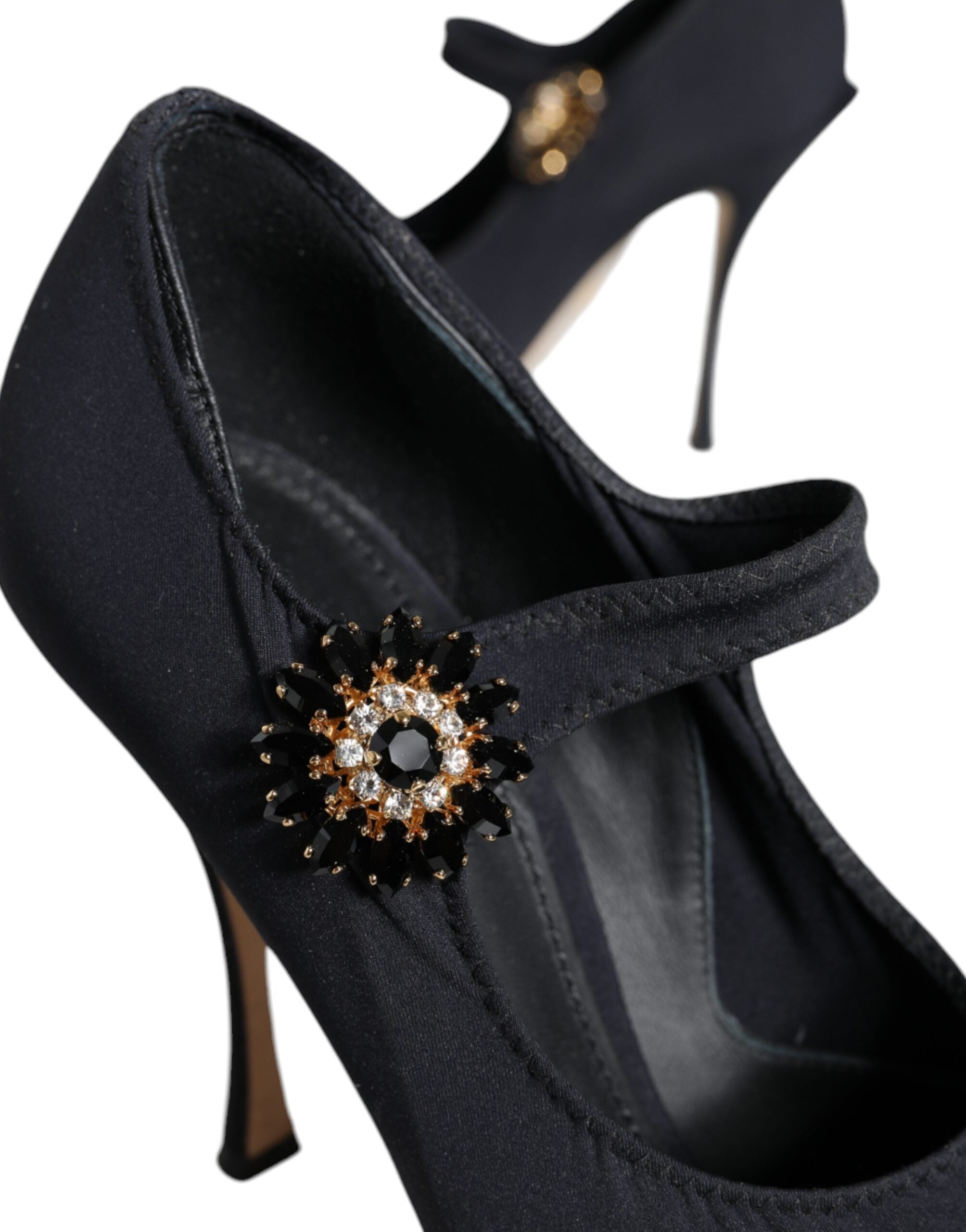 Chaussures à talons Mary Jane Dolce & Gabbana en jersey noir avec cristaux, style élégant et sophistiqué.