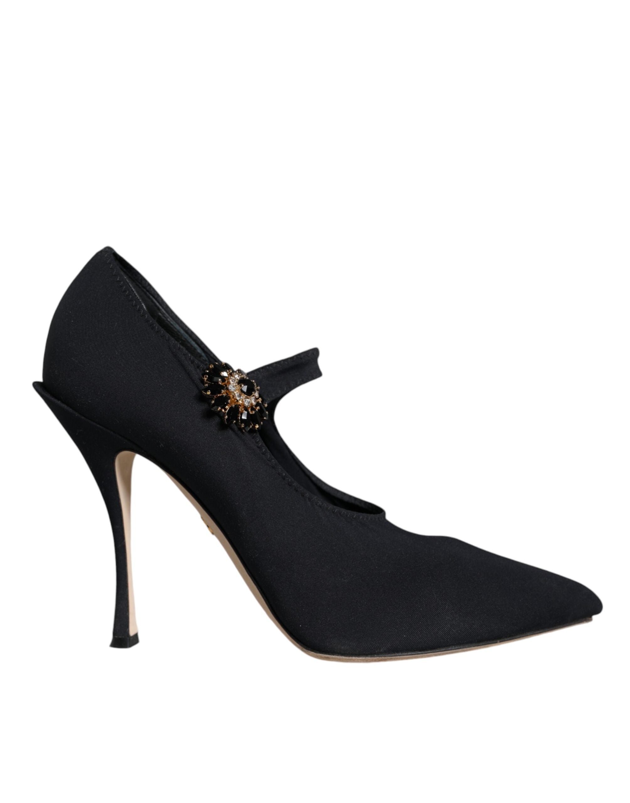 Chaussures à talons Dolce & Gabbana Mary Jane en jersey noir avec cristaux, élégantes et sophistiquées.