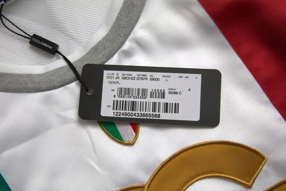 T-shirt sans manches Dolce & Gabbana blanc et vert avec drapeau italien, motif basket, vue de face, mode élégante.