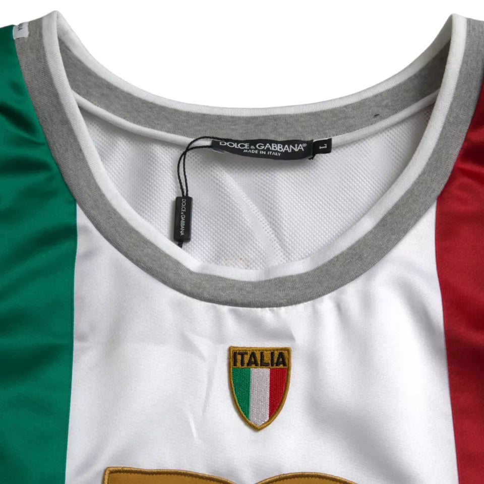 T-shirt sans manches Dolce & Gabbana blanc et vert avec motif drapeau italien, style basket et logo visible.