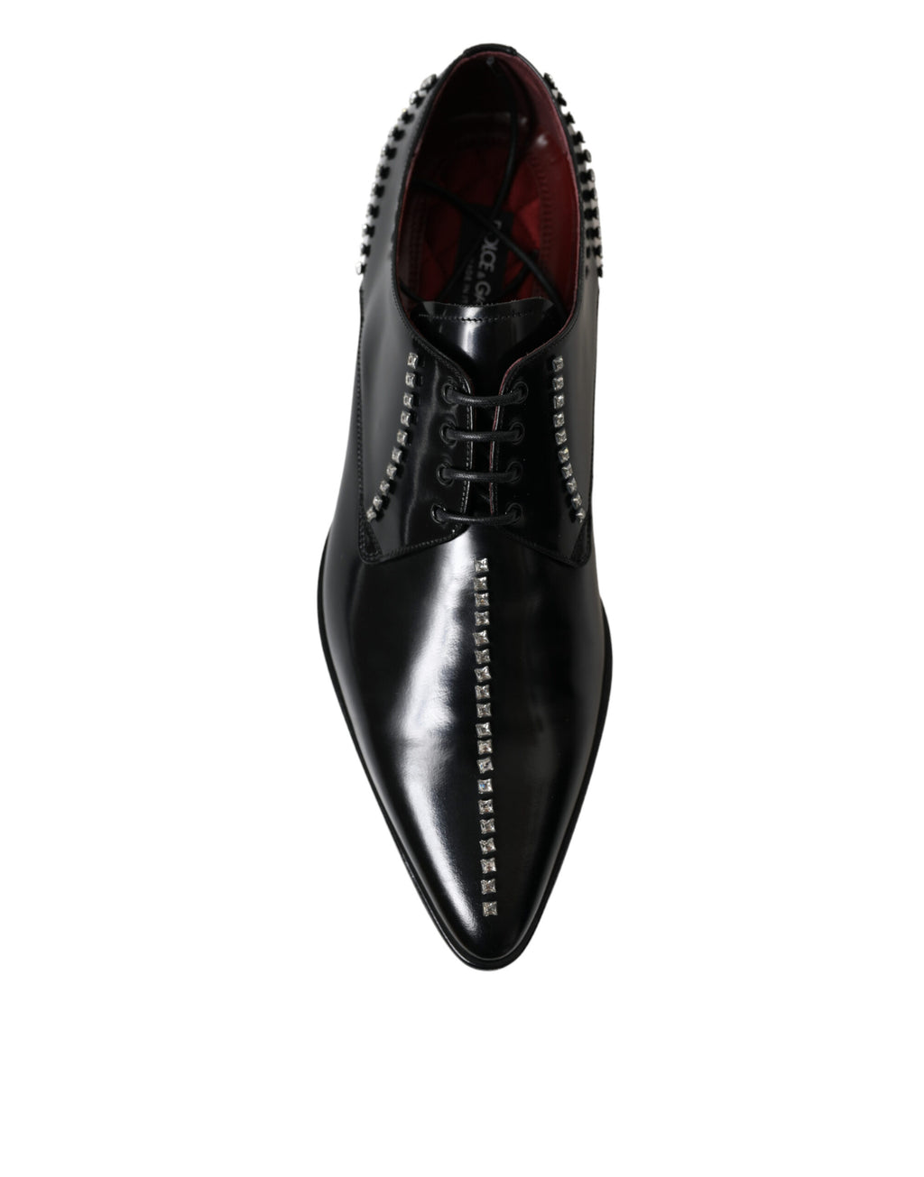 Chaussures formelles en cuir noir Dolce & Gabbana avec cristaux, élégantes et sophistiquées pour occasions spéciales.