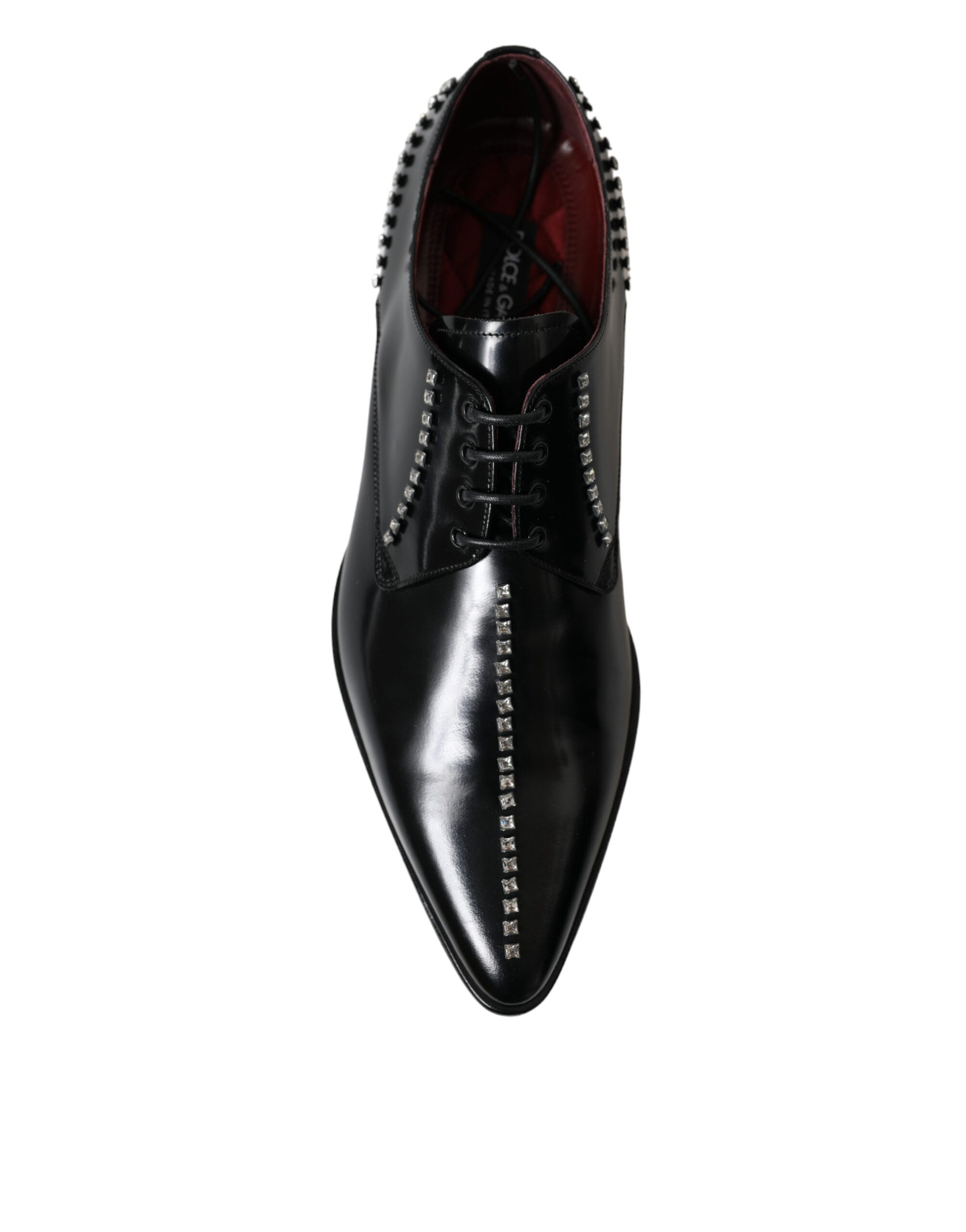 Chaussures formelles en cuir noir Dolce & Gabbana avec cristaux, élégantes et sophistiquées pour occasions spéciales.