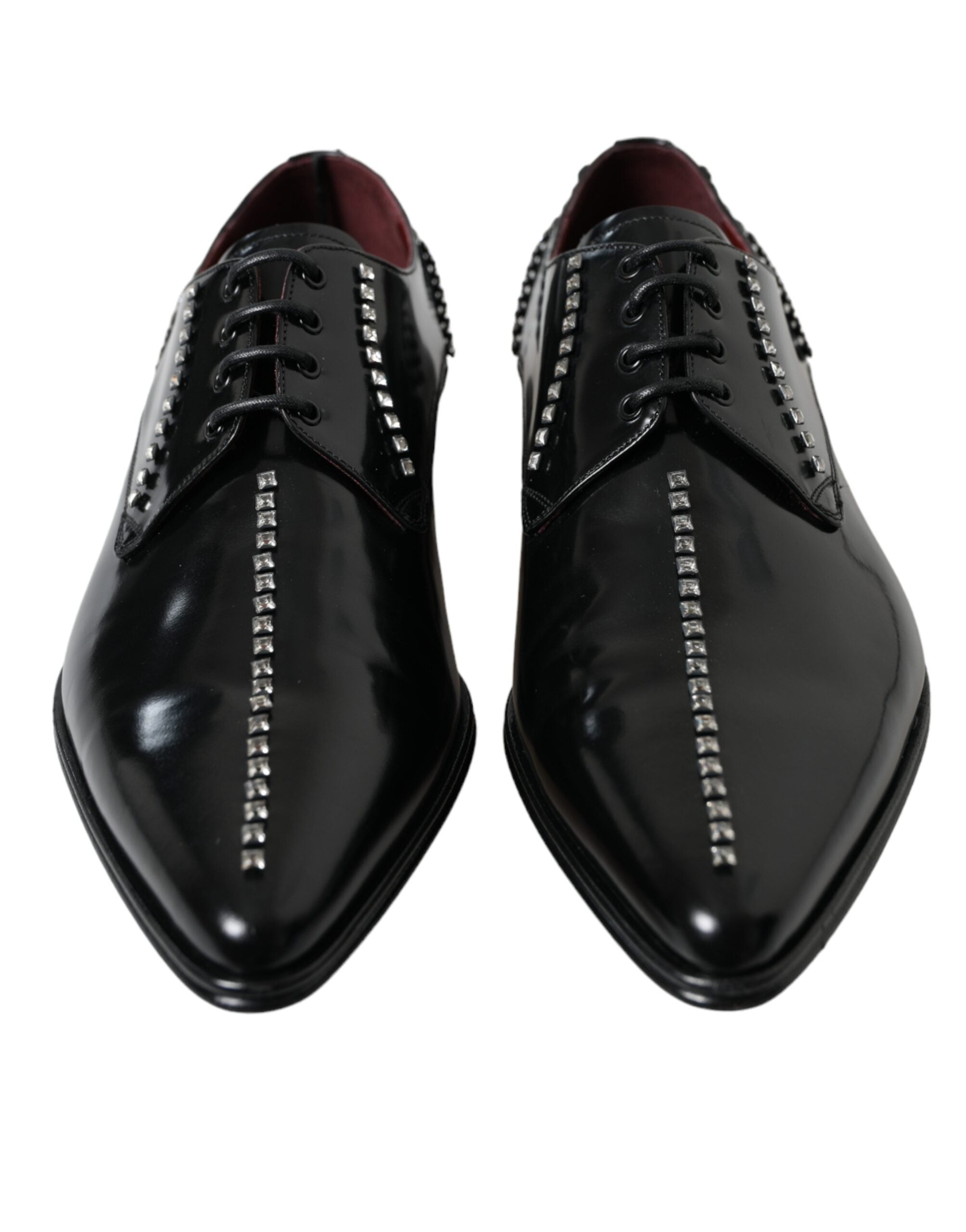 Chaussures formelles en cuir noir Dolce & Gabbana avec cristaux, élégantes et sophistiquées pour occasion spéciale.