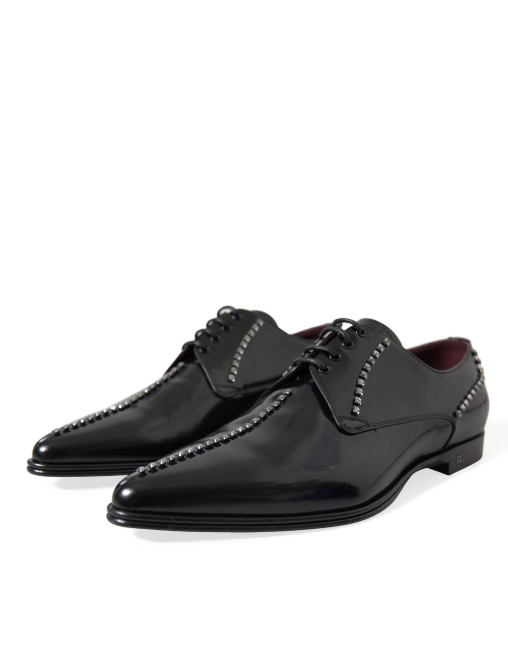 Chaussures habillées en cuir noir Dolce & Gabbana avec cristaux, élégantes et formelles pour occasions spéciales.