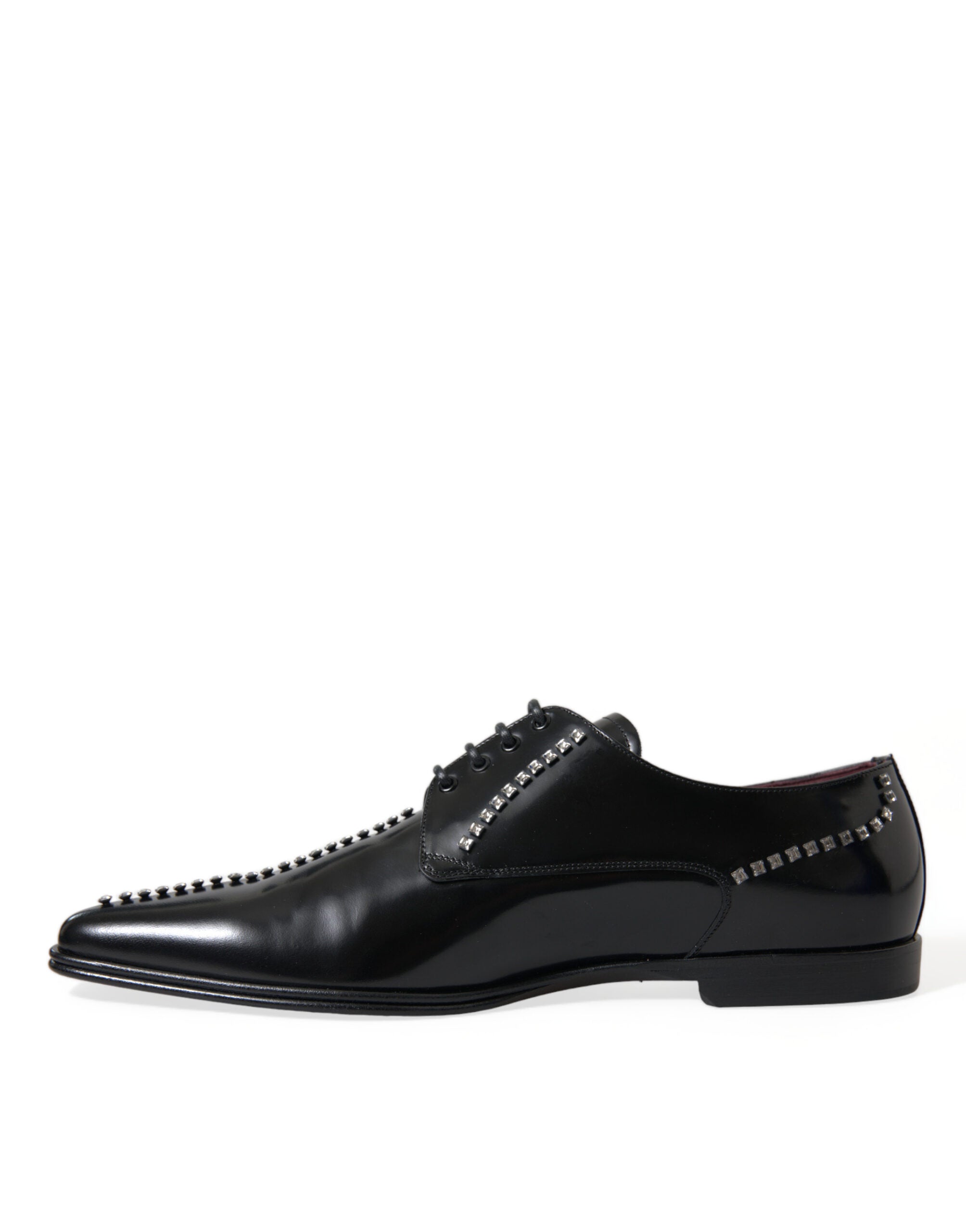 Chaussures habillées en cuir noir avec cristaux de Dolce & Gabbana, élégantes chaussures formelles pour homme.