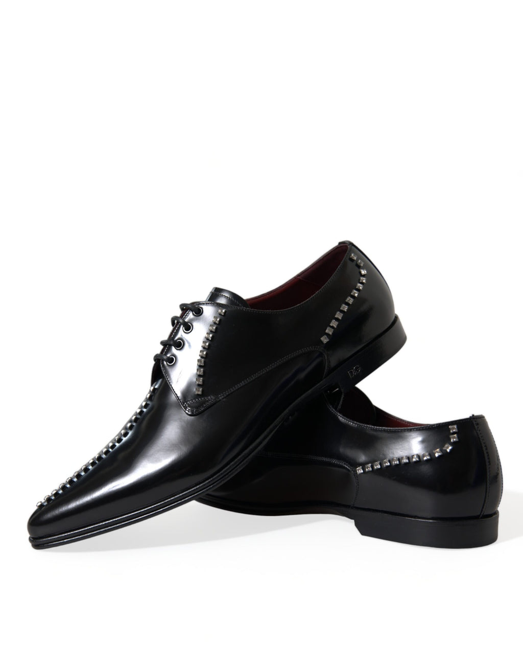 Chaussures formelles en cuir noir Dolce & Gabbana avec cristaux, élégantes et sophistiquées, vue de face.