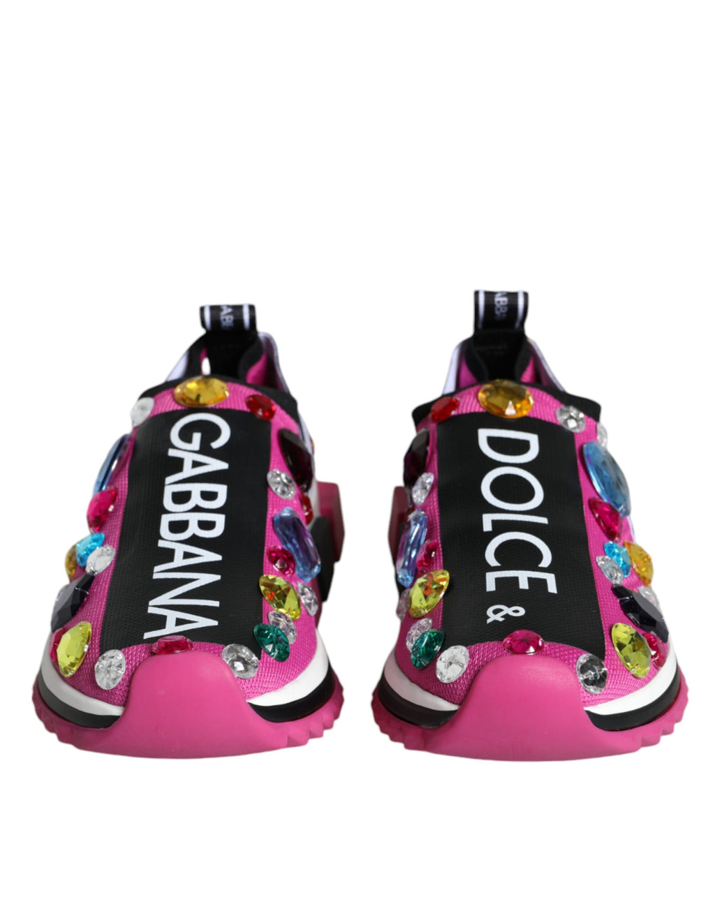 Chaussures basses Dolce & Gabbana Sorrento roses avec cristaux roses, sneakers élégants pour femmes, vue de côté.
