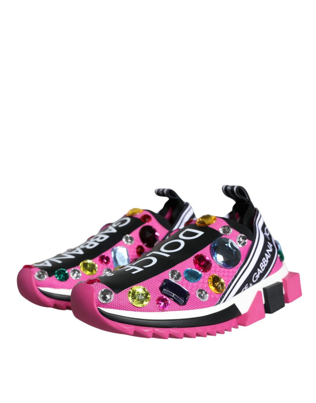Chaussures basses Dolce & Gabbana Sorrento roses en cristaux roses, sneakers tendance pour femmes.