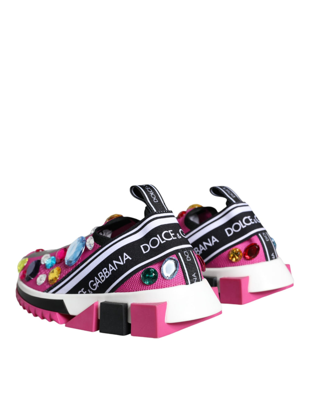Chaussures basses Dolce & Gabbana Sorrento roses roses avec cristaux roses, sneakers élégants en toile.
