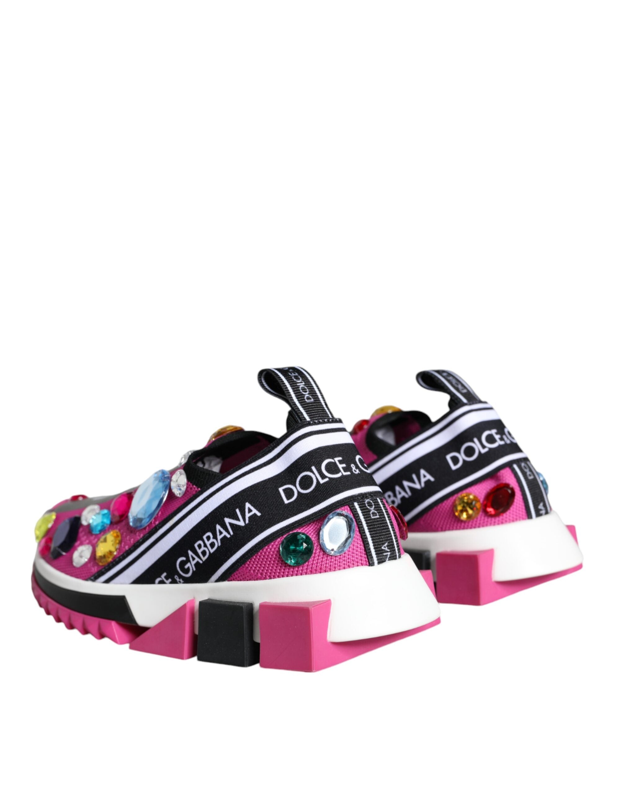 Chaussures basses Dolce & Gabbana Sorrento roses roses avec cristaux roses, sneakers élégants en toile.