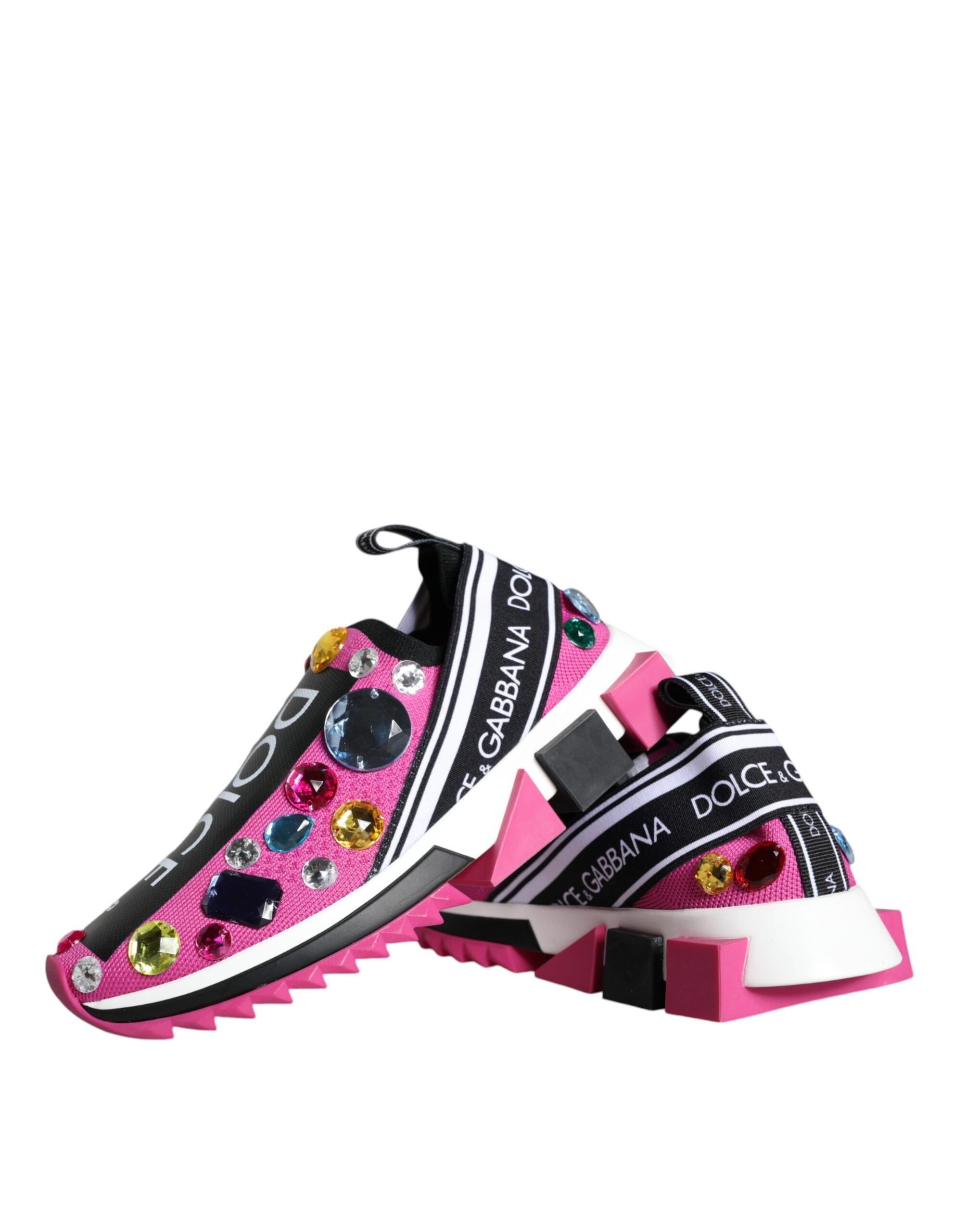 Chaussures basses Dolce & Gabbana Sorrento roses en cristaux roses, sneakers élégants avec détails brillants.