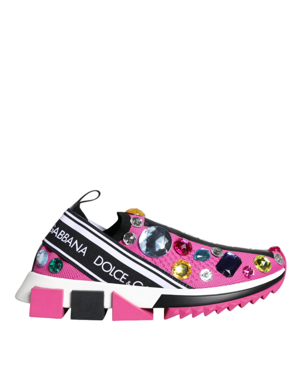 Chaussures sneakers basses Dolce & Gabbana Sorrento roses roses avec cristaux roses, design élégant et féminin.