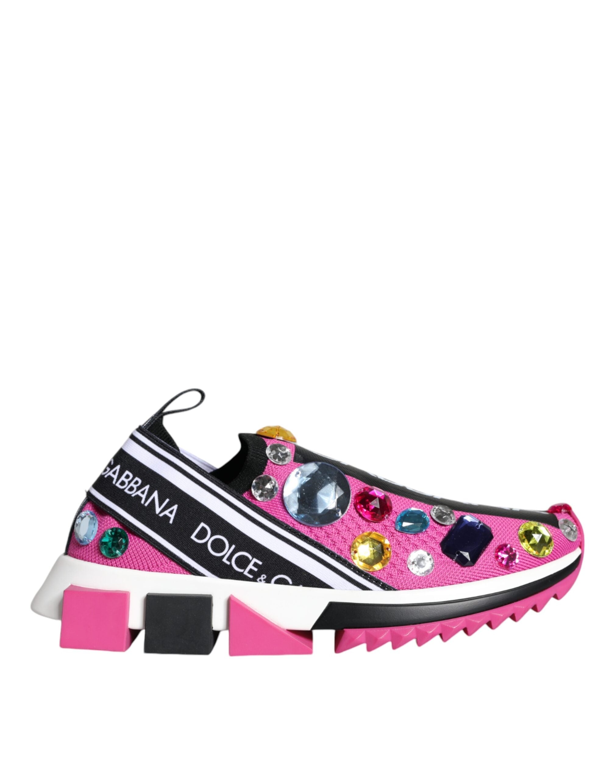 Chaussures sneakers basses Dolce & Gabbana Sorrento roses roses avec cristaux roses, design élégant et féminin.
