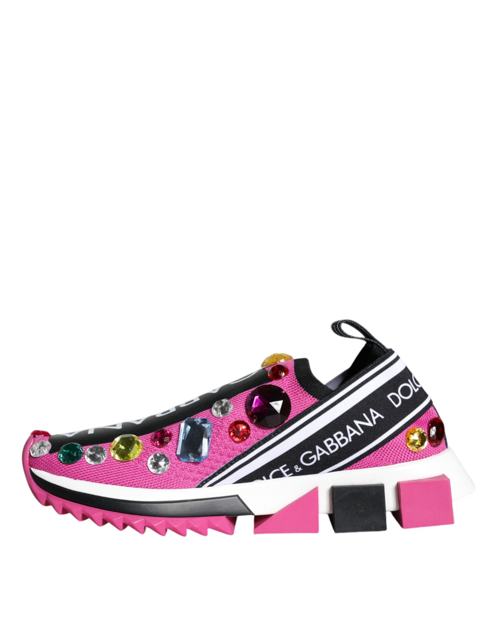 Chaussures basses Dolce & Gabbana Sorrento roses en cristaux roses, sneakers tendance pour femmes.