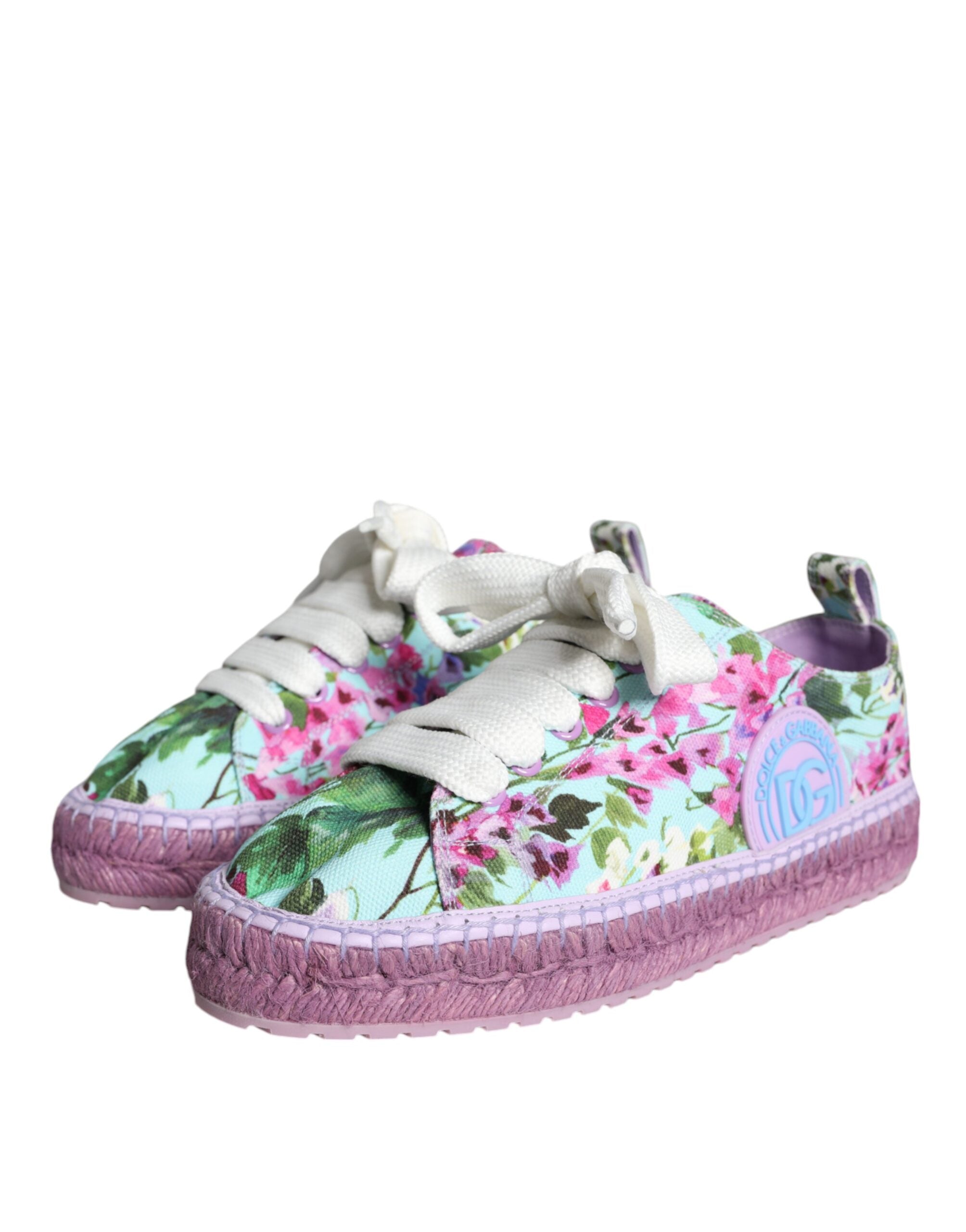 Espadrilles Dolce & Gabbana en toile multicolore avec motifs floraux, chaussures confortables et stylées.