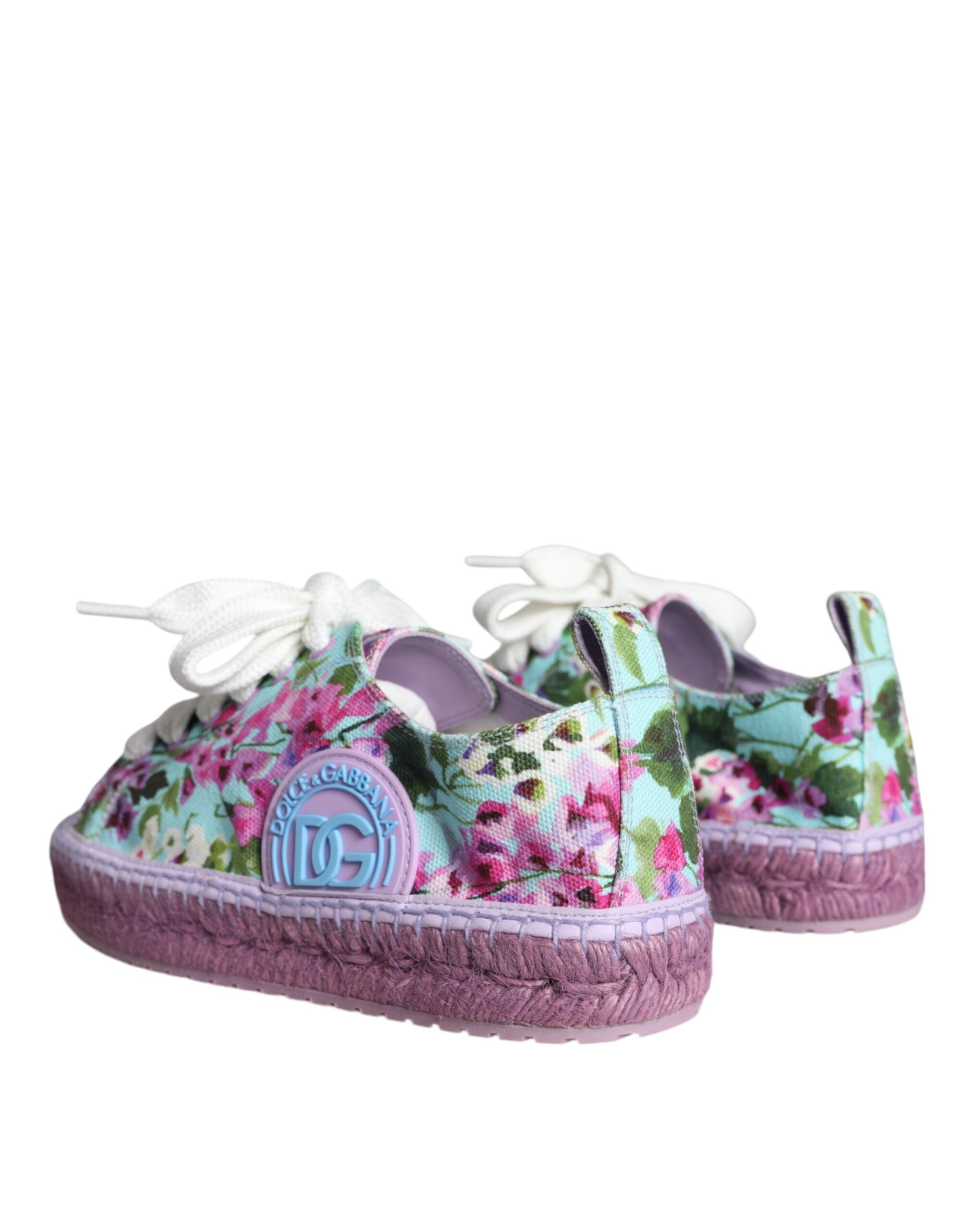 Chaussures espadrilles Dolce & Gabbana à motifs floraux multicolores en toile, chaussures confortables pour l'été.