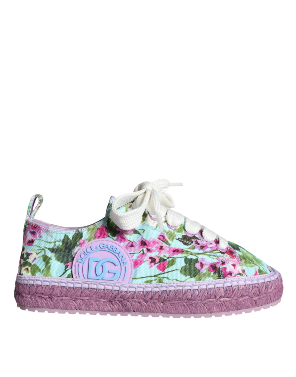 Espadrilles Dolce & Gabbana en toile multicolore avec motif floral, chaussures confortables et élégantes.