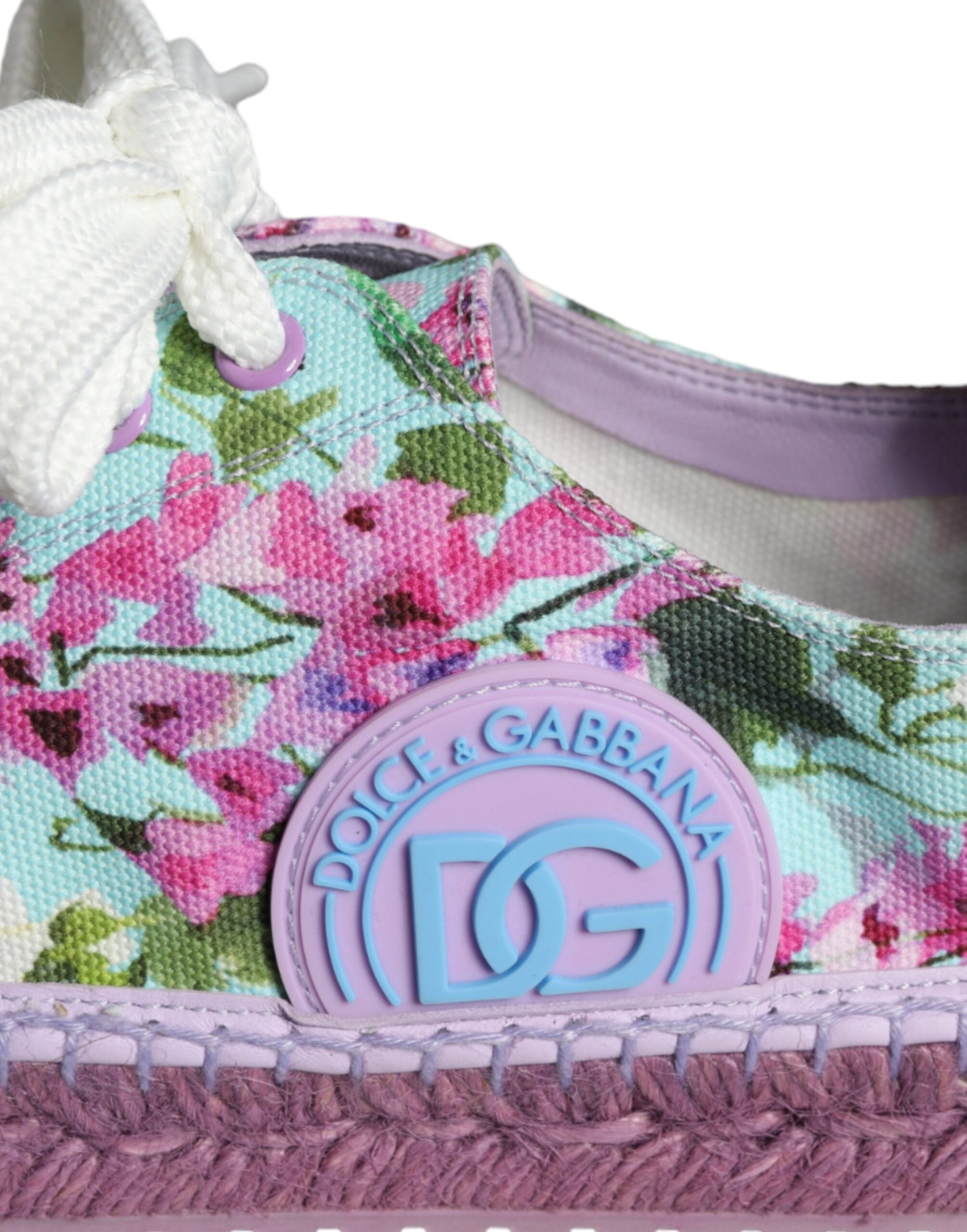 Espadrilles Dolce & Gabbana à fleurs multicolores en toile, chaussures de sneakers confortables et stylées.