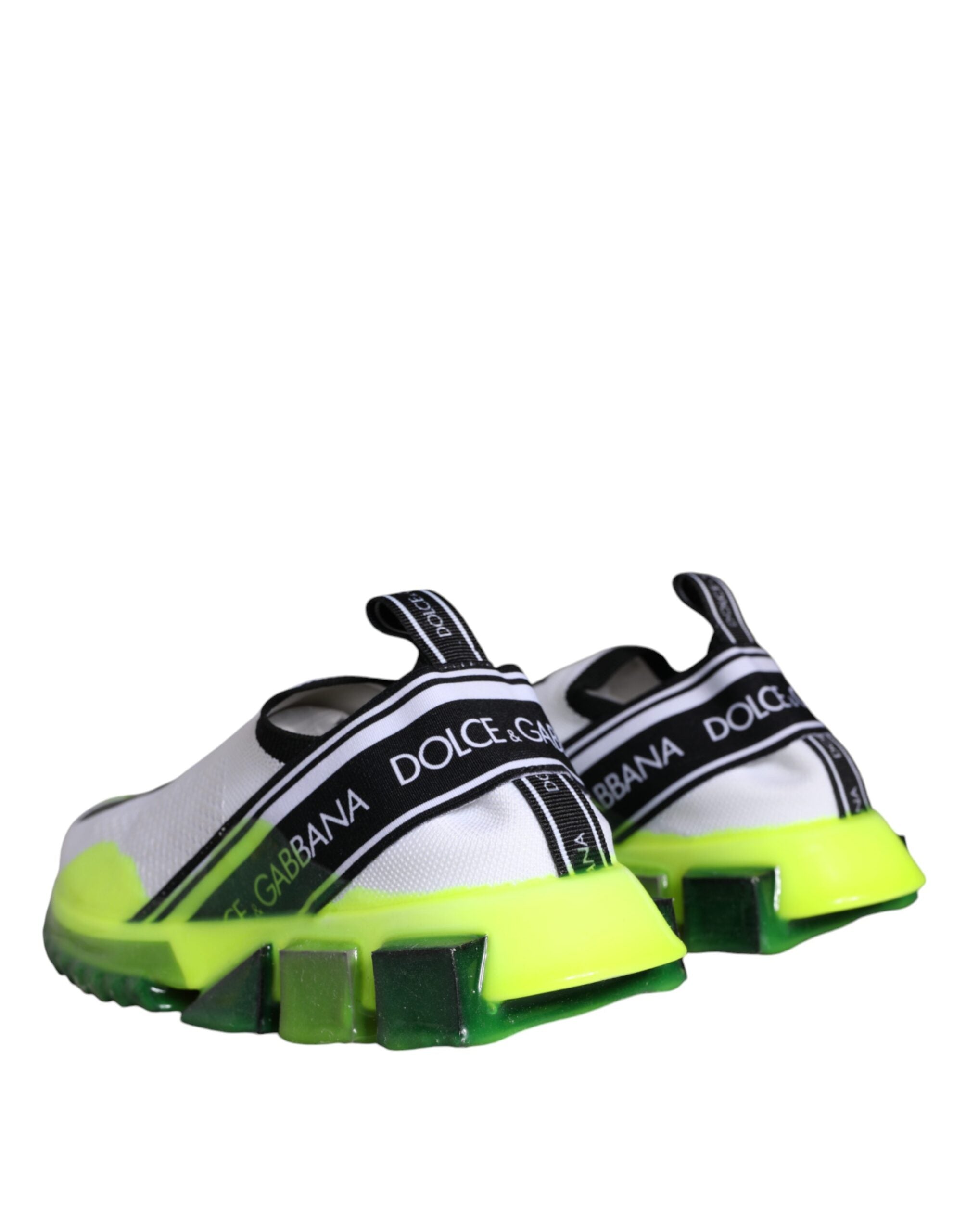 Chaussures sneakers Dolce & Gabbana Sorrento blanches et jaunes, slip-on, style décontracté, vue de face.