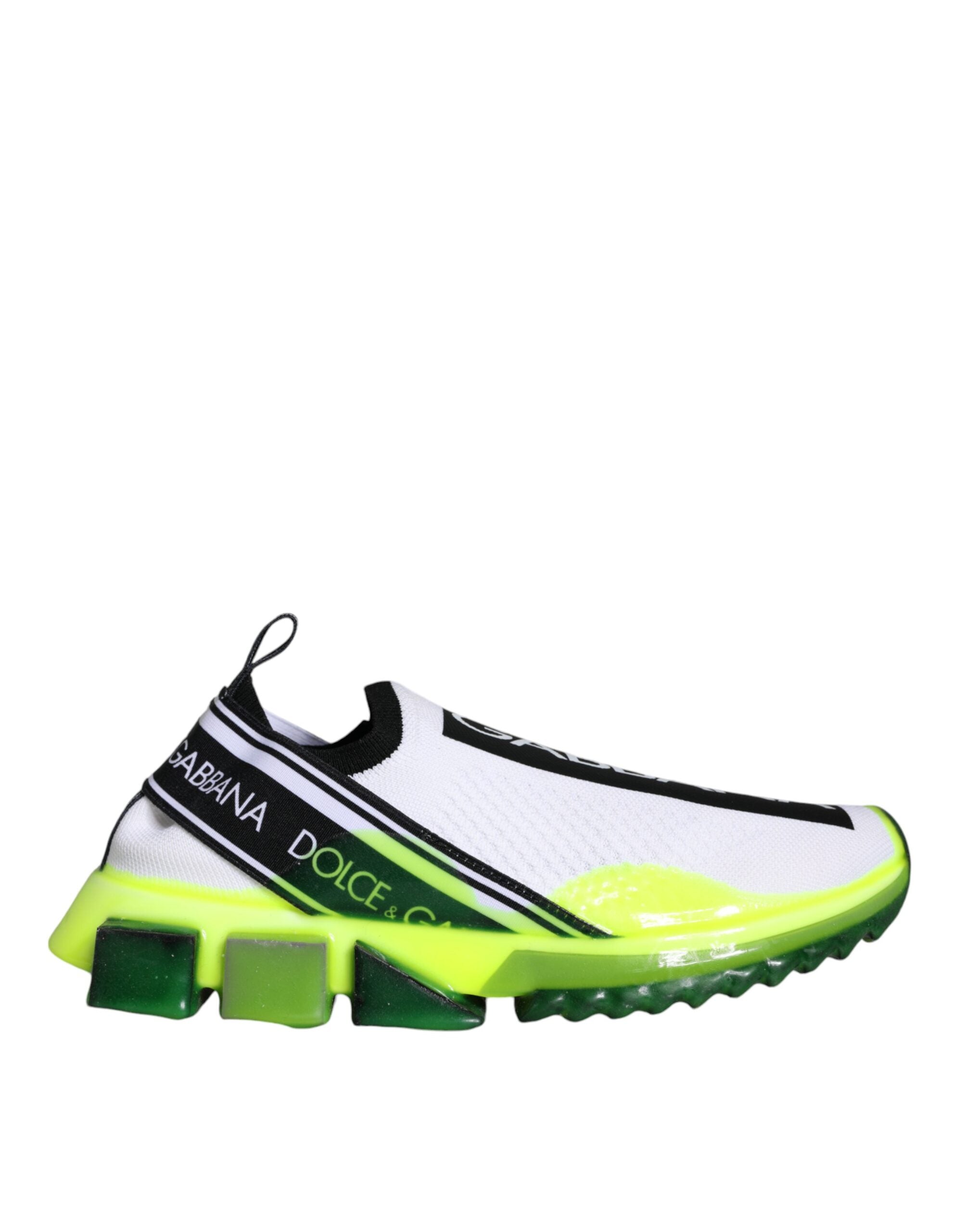 Chaussures sneakers Dolce & Gabbana Sorrento blanches et jaunes, faciles à enfiler, vue de face sur fond neutre.