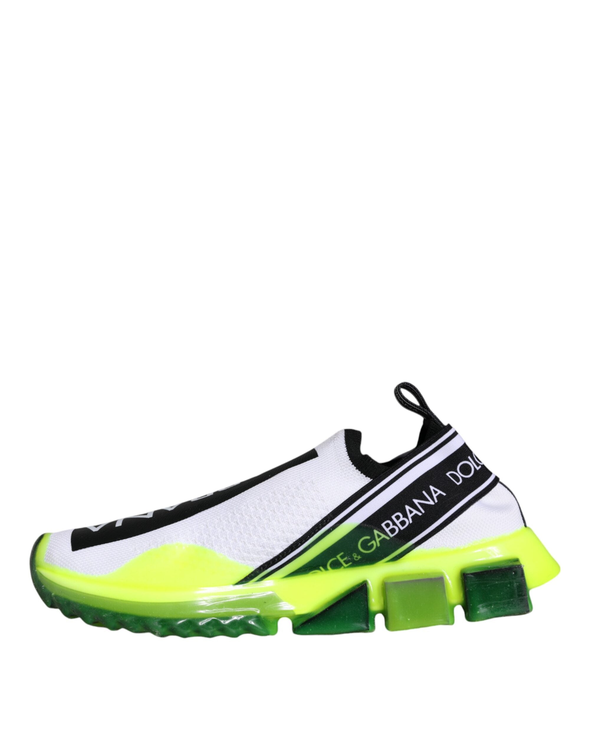 Chaussures sneakers Dolce & Gabbana Sorrento blanches et jaunes, modèles slip-on, vues de face.