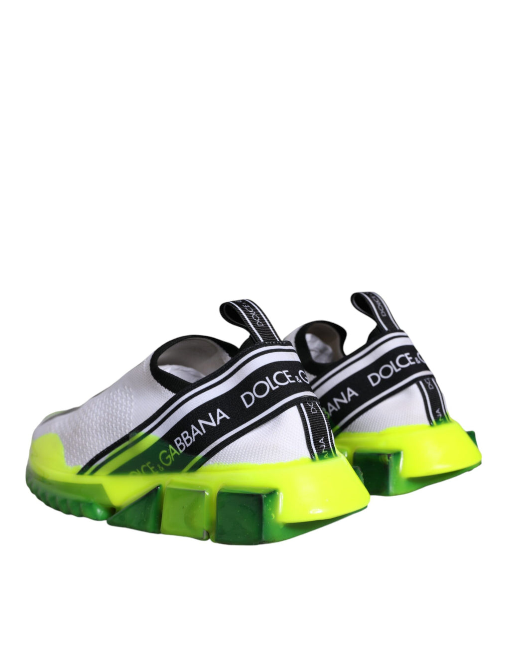 Chaussures sneakers Dolce & Gabbana Sorrento blanches et jaunes sans lacets, style slip-on, vue de face.